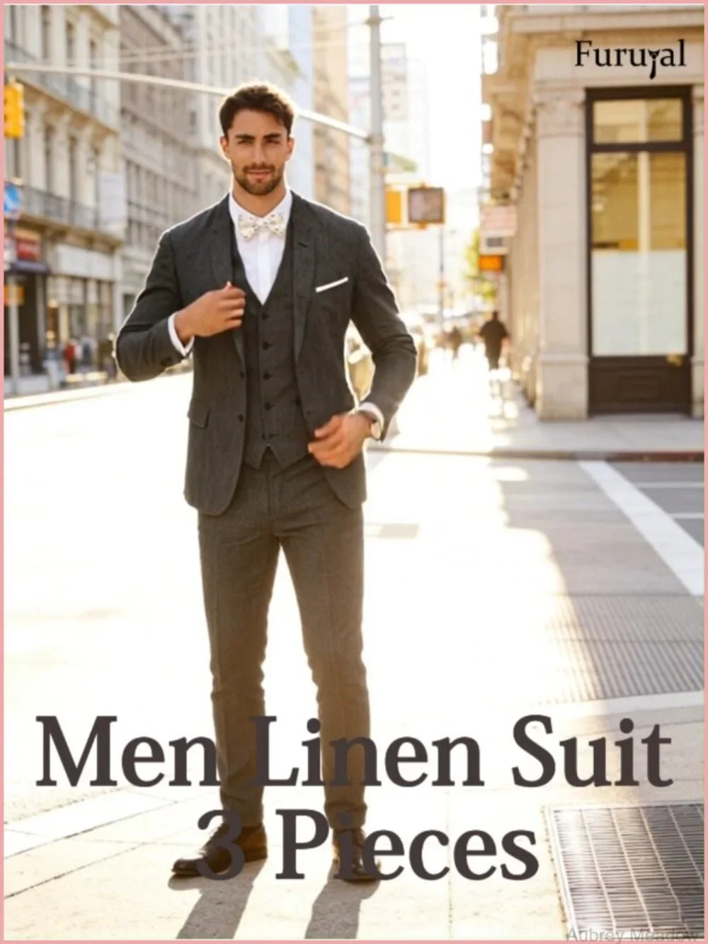 Linen 3 Piece Suit Set Slim Fit Jacket Vest Pants Wedding Tuxedo Groom Prom